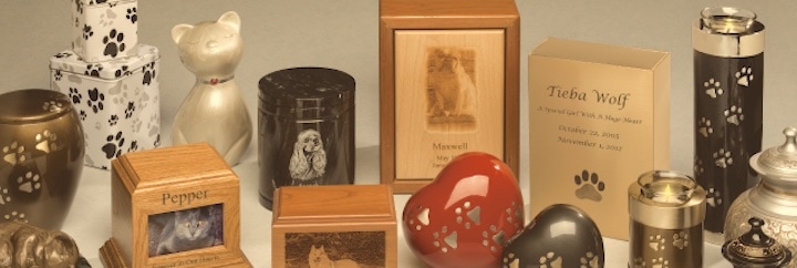 A selection of pet memorial products.