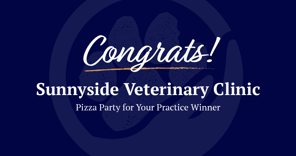 Sunnyside Veterinary Clinic congratulations banner.