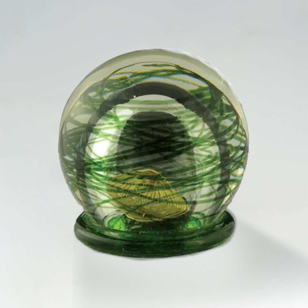 Green glass urn.
